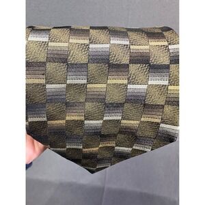 Roberto Villini Collezione Men's Silk Tie Olive Green Grey Gold Geometric Square